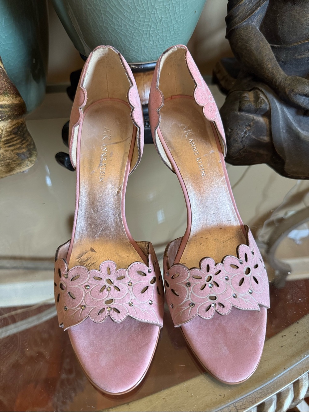 Anne Klein Pink Floral Cutout D'Orsay Open-Toe Heels
